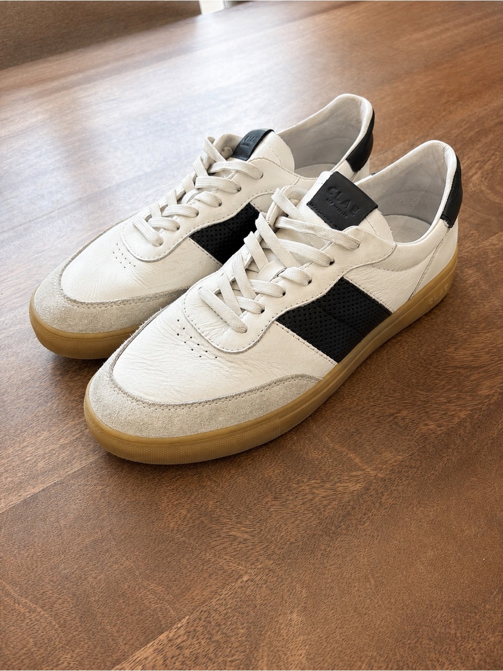 Clae White & Black Low-Top Sneakers with Gum Sole